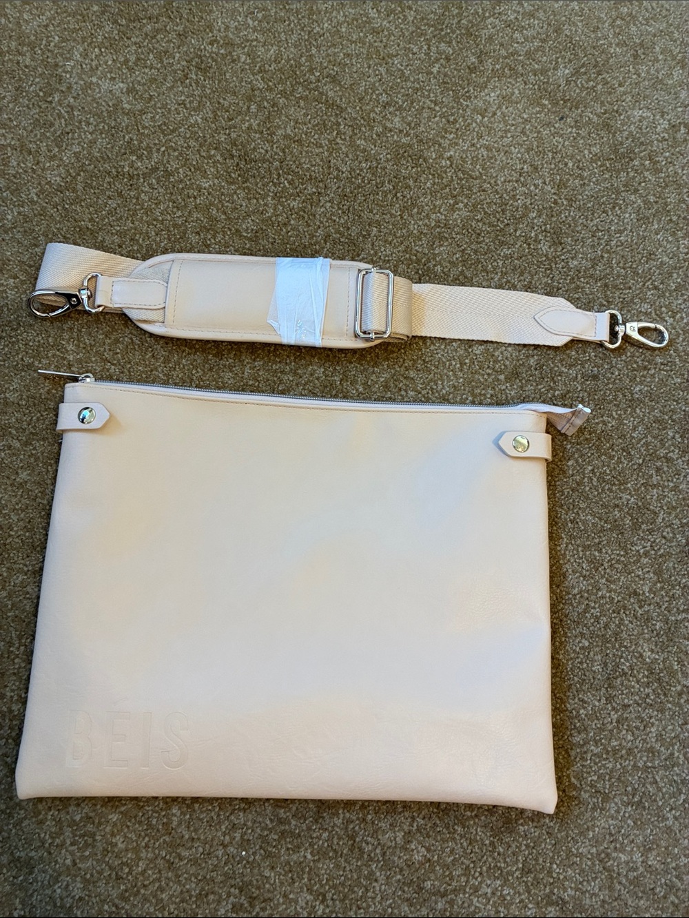 BÉIS Beige Faux Leather Laptop Sleeve Pouch with Removable Crossbody Strap